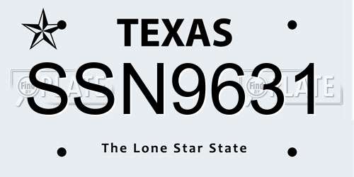 SSN9631 Texas License Plate