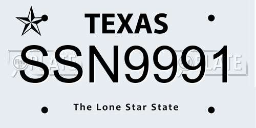 SSN9991 Texas License Plate