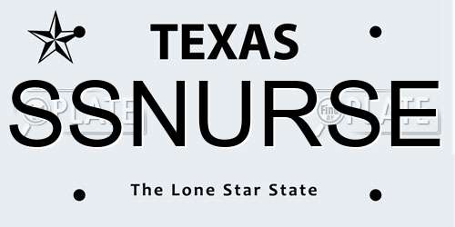 SSNURSE Texas License Plate