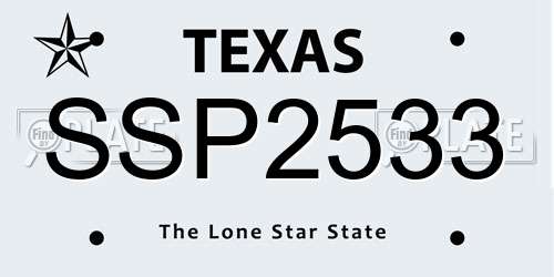 SSP2533 Texas License Plate