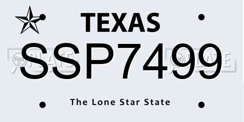 SSP7499 Texas License Plate