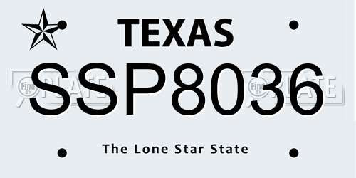 SSP8036 Texas License Plate