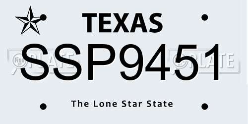 SSP9451 Texas License Plate