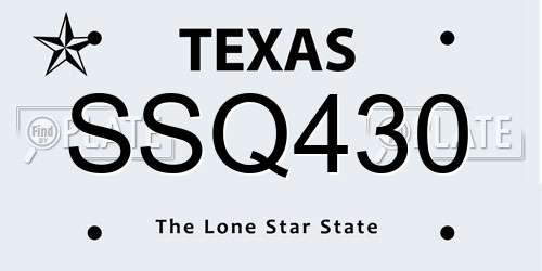 SSQ430 Texas License Plate