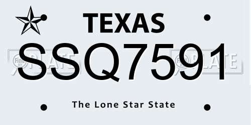 SSQ7591 Texas License Plate