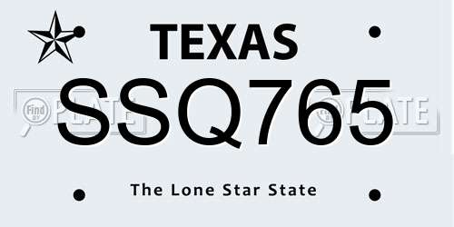 SSQ765 Texas License Plate