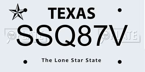 SSQ87V Texas License Plate