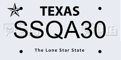 SSQA30 Texas License Plate
