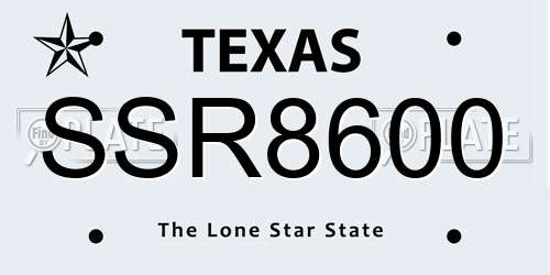 SSR8600 Texas License Plate