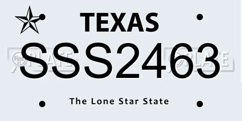 SSS2463 Texas License Plate