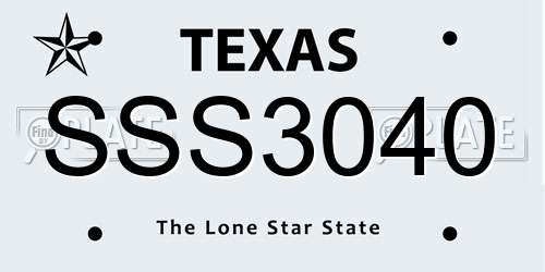SSS3040 Texas License Plate