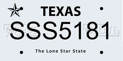 SSS5181 Texas License Plate
