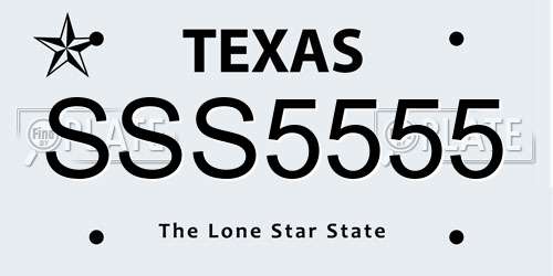 SSS5555 Texas License Plate