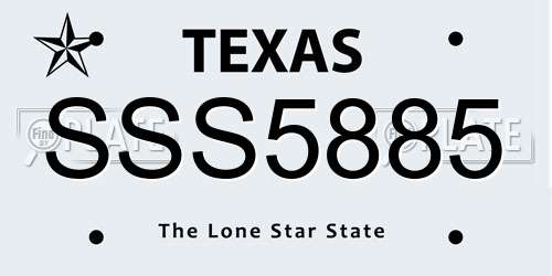 SSS5885 Texas License Plate