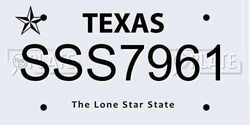 SSS7961 Texas License Plate
