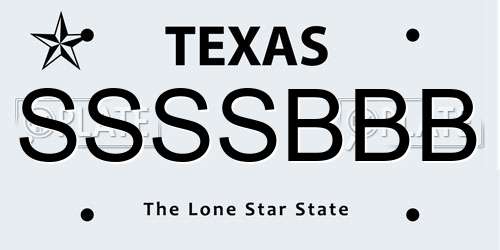 SSSSBBB Texas License Plate
