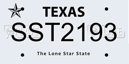 SST2193 Texas License Plate