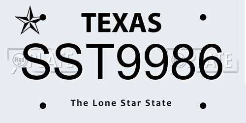 SST9986 Texas License Plate