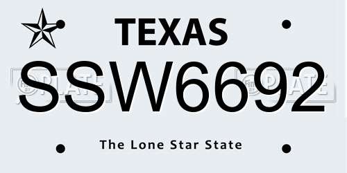 SSW6692 Texas License Plate