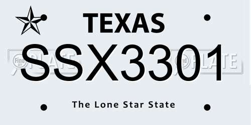 SSX3301 Texas License Plate