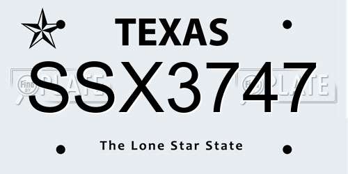 SSX3747 Texas License Plate