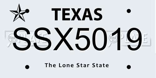 SSX5019 Texas License Plate