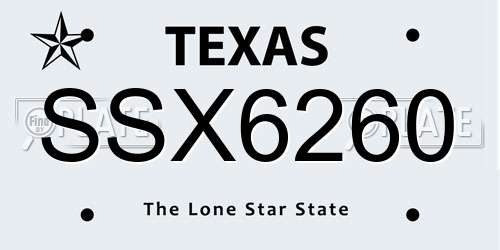 SSX6260 Texas License Plate