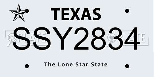 SSY2834 Texas License Plate
