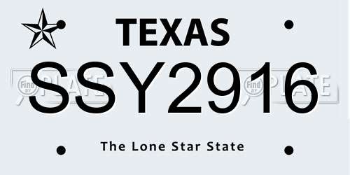 SSY2916 Texas License Plate