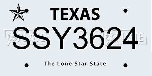 SSY3624 Texas License Plate