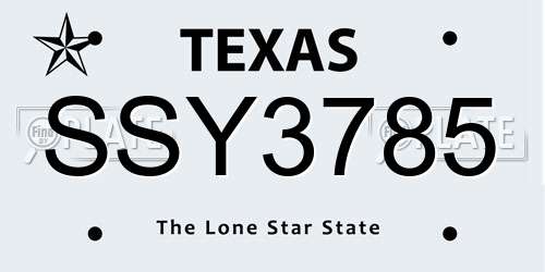 SSY3785 Texas License Plate