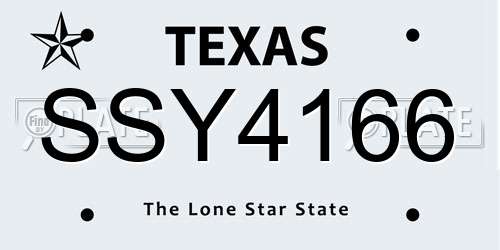 SSY4166 Texas License Plate