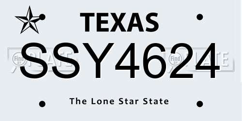SSY4624 Texas License Plate