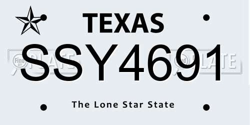 SSY4691 Texas License Plate