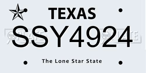 SSY4924 Texas License Plate