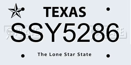 SSY5286 Texas License Plate
