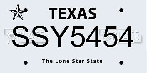 SSY5454 Texas License Plate