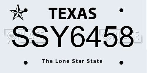 SSY6458 Texas License Plate
