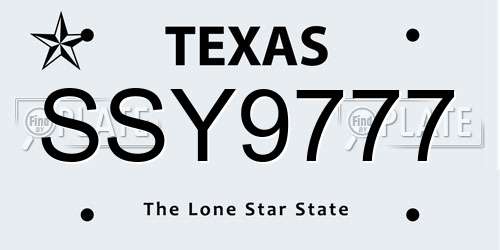 SSY9777 Texas License Plate