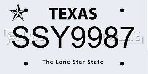 SSY9987 Texas License Plate