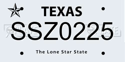 SSZ0225 Texas License Plate