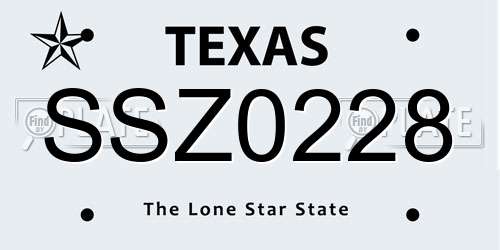 SSZ0228 Texas License Plate