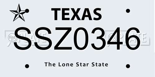 SSZ0346 Texas License Plate