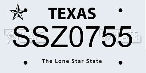 SSZ0755 Texas License Plate