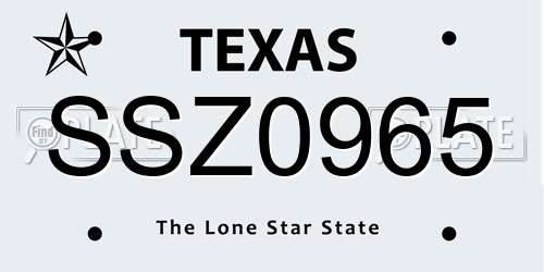 SSZ0965 Texas License Plate