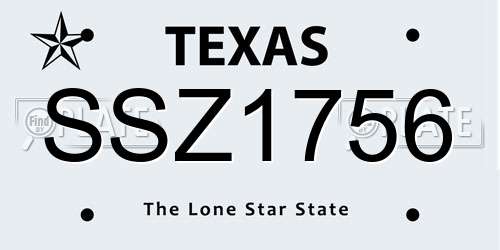 SSZ1756 Texas License Plate