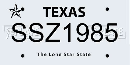 SSZ1985 Texas License Plate