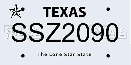 SSZ2090 Texas License Plate