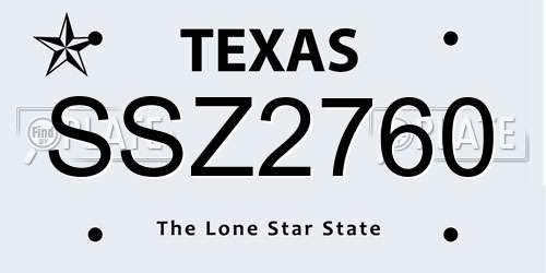 SSZ2760 Texas License Plate