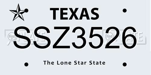 SSZ3526 Texas License Plate
